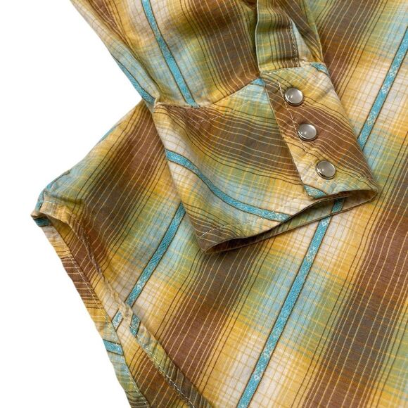 ROPER Plaid Snap Button-Up Shirt in Yellow and Blue Size Large - Picture 3 of 6